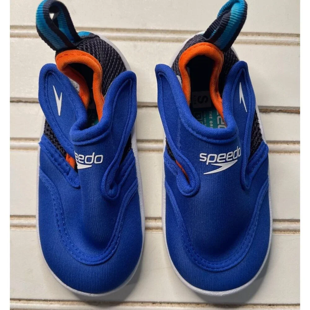 Speedo Toddler Boys Water Shoes Size 5/6 Blue & Orange Mesh Quick-Dry Lightweigh
